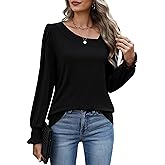 Fayenne Womens Long Sleeve Shirts Business Casual Asymmetrical Neck Tops Trendy Blouses Fall Outfits with Smocked Cuffs