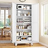 GAIOUS 75.2" Tall Metal Kitchen Pantry Storage Cabinets with 2 Door and 5 Adjustable Shelves, Cupboard for Kitchen, Dining Room, Living Room and Bathroom, White