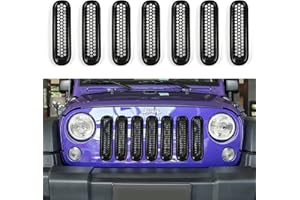 Amiss 7PCS Car Grill Inserts Fit for 2007-2017 Jeep Wrangler, Front Mesh Grille Fence, Embedded Guardrail Fit for JK/JKU Unlimited Rubicon Sahara, Car Exterior Accessories - Glossy Black