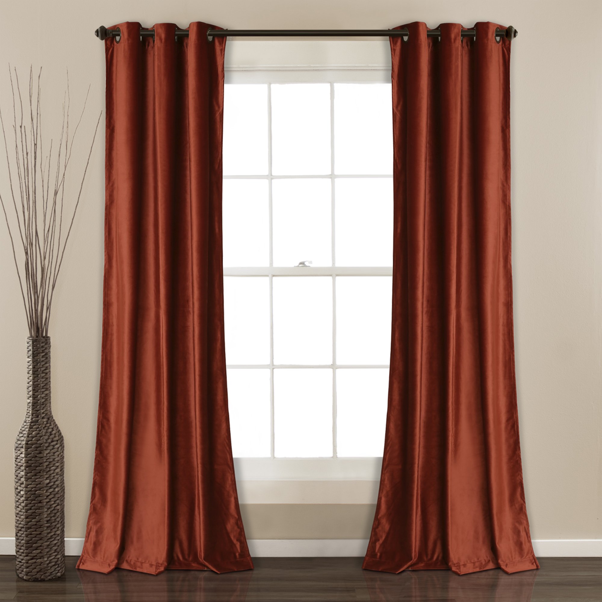 Lush Decor Prima Velvet Solid Light Filtering Window Curtain Panel Pair, 95" Long x 38" Wide, Rust Image Lush Decor Prima Velvet Solid Light Filtering Window Curtain Panel Pair, 95" Long x 38" Wide, Rust Image