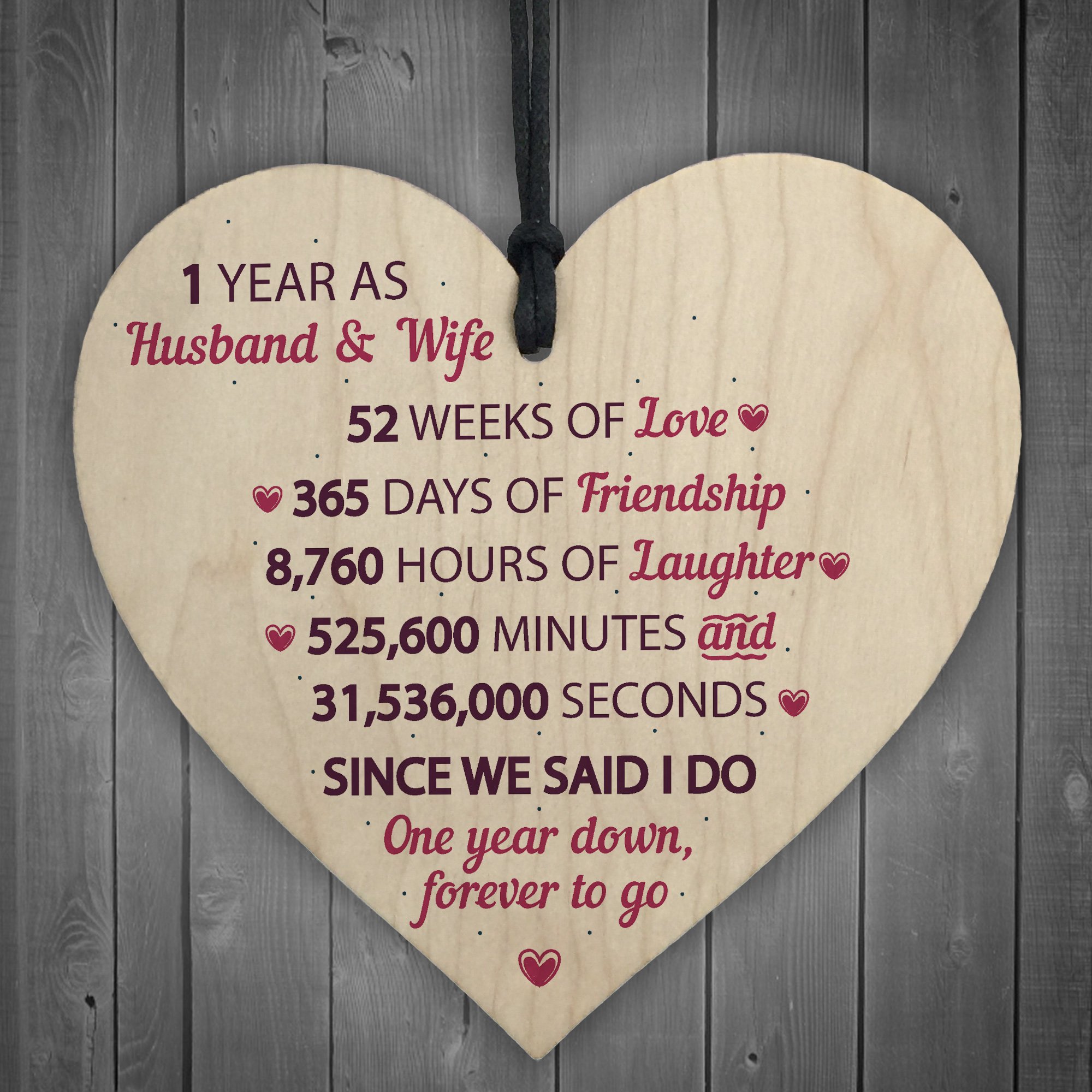 Red Ocean 1st Wedding Anniversary Wooden Hanging Heart Sign First Wedding Anniversary For Her