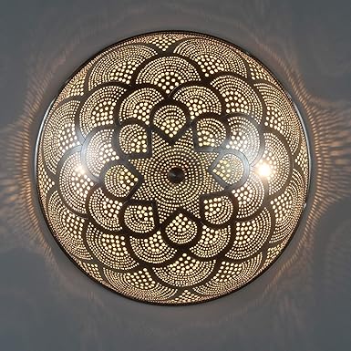 Orientalische Wandlampe handgefertigte Wandleuchte Rahila D45 | Echt versilberte Lampe | Kunsthandwerk aus Ägypten | Silberlampe für tolle Lichteffekte wie aus 1001 Nacht | AWL210