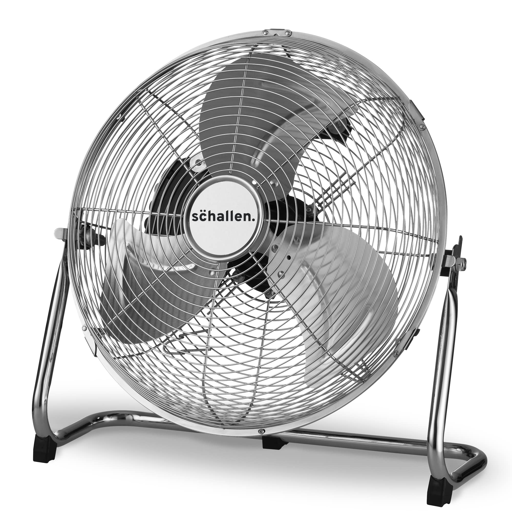 Schallen Chrome Silver Metal High Velocity Cold Air Circulator Adjustable Floor Fan with 3 Speed Settings (14")