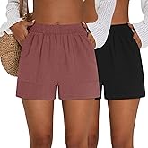 Neer 2 Pack Women's Casual Linen Shorts, Comfy Elastic High Waisted 2026 Wide Leg Summer Lounge Short with Pockets