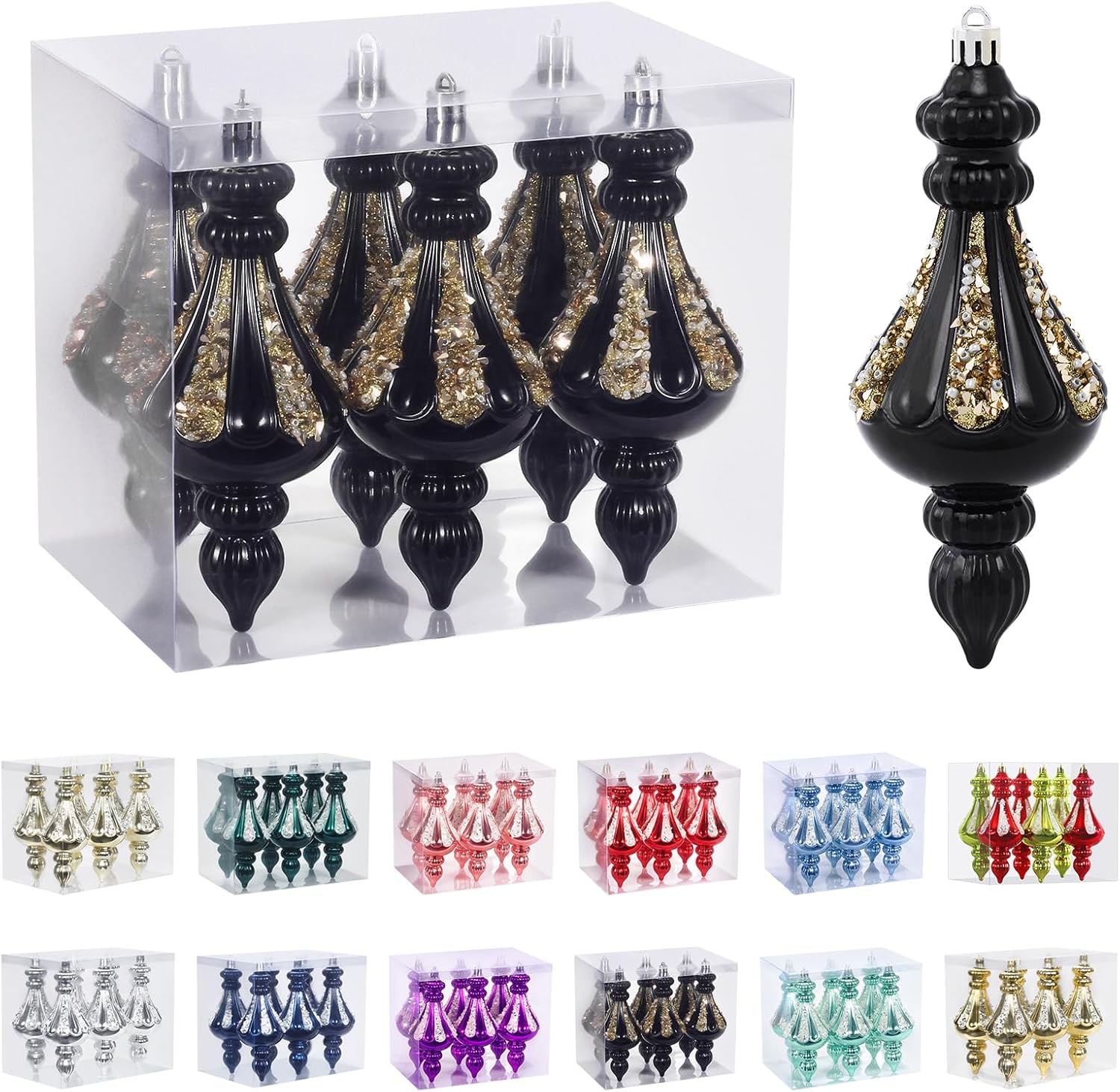 Ornaments - RoseCraft Christmas Ornaments Set, 5.9Inch Plastic Shatterproof Christmas Ball Hanging Ornaments for Xmas Tree Decorations, for Indoor Home Thanksgiving Halloween Party Decor - 6Pcs / Black.