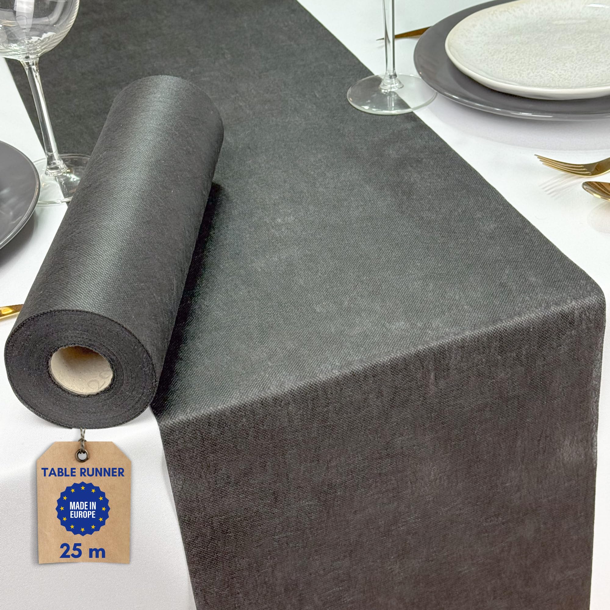 NATUARTE, Table Runner, Felt Roll of 25 meters x 30 centimeters, Table Decoration, Wedding Decoration Fabric, Baptisms, Communions, Birthdays, Crafts Fabric, Table Skirt, Black and Gold Colour — image 1