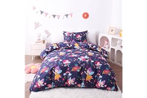 JSD Fairy Floral Kids Duvet Cover Set Twin Size, 2 Piece Soft Microfiber Duvet Cover with Pillow Sham Oeko-tex Certified