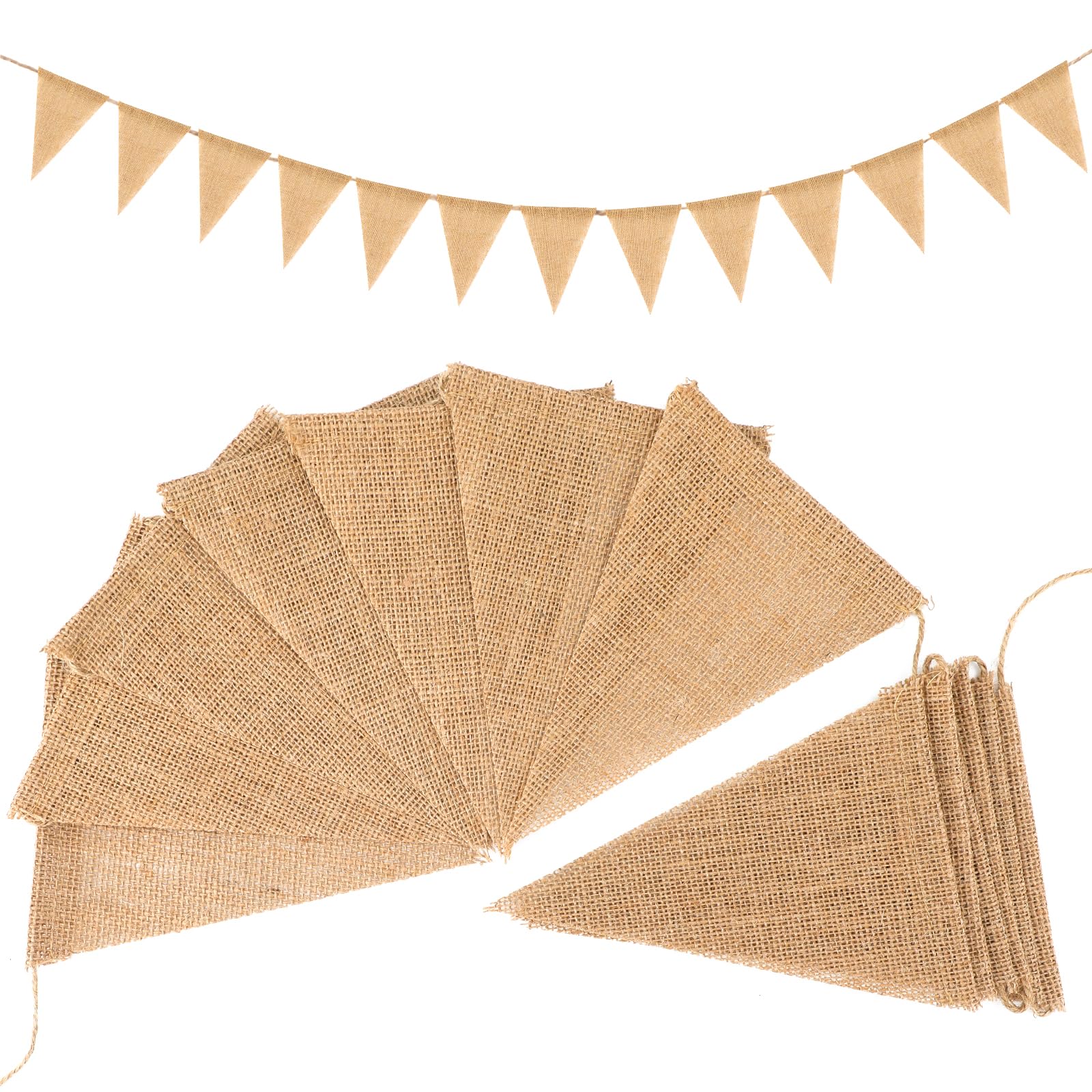 G2PLUS 4M Hessian Burlap Bunting - 12PCS Rustic Linen Bunting Flags - Outdoor Linen Burlap Banner - Natural Hessian Garlands for Garden Wedding Party Decoration