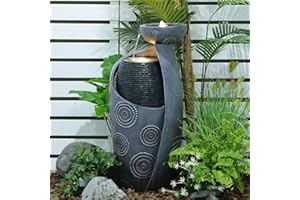 Sunlinua Vase Outdoor Water Fountain, 31.4''H Jar Waterfall Fountain with Warm LED Lights&Durable Pump for Yard, Porches, Home Décor,Garden,Office
