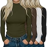 Neer 4 Pack Women's Mock Turtleneck Shirts Long Sleeve Pullover Tops Stretch Cotton Basic Layering Loose Fit Undershirt Tee