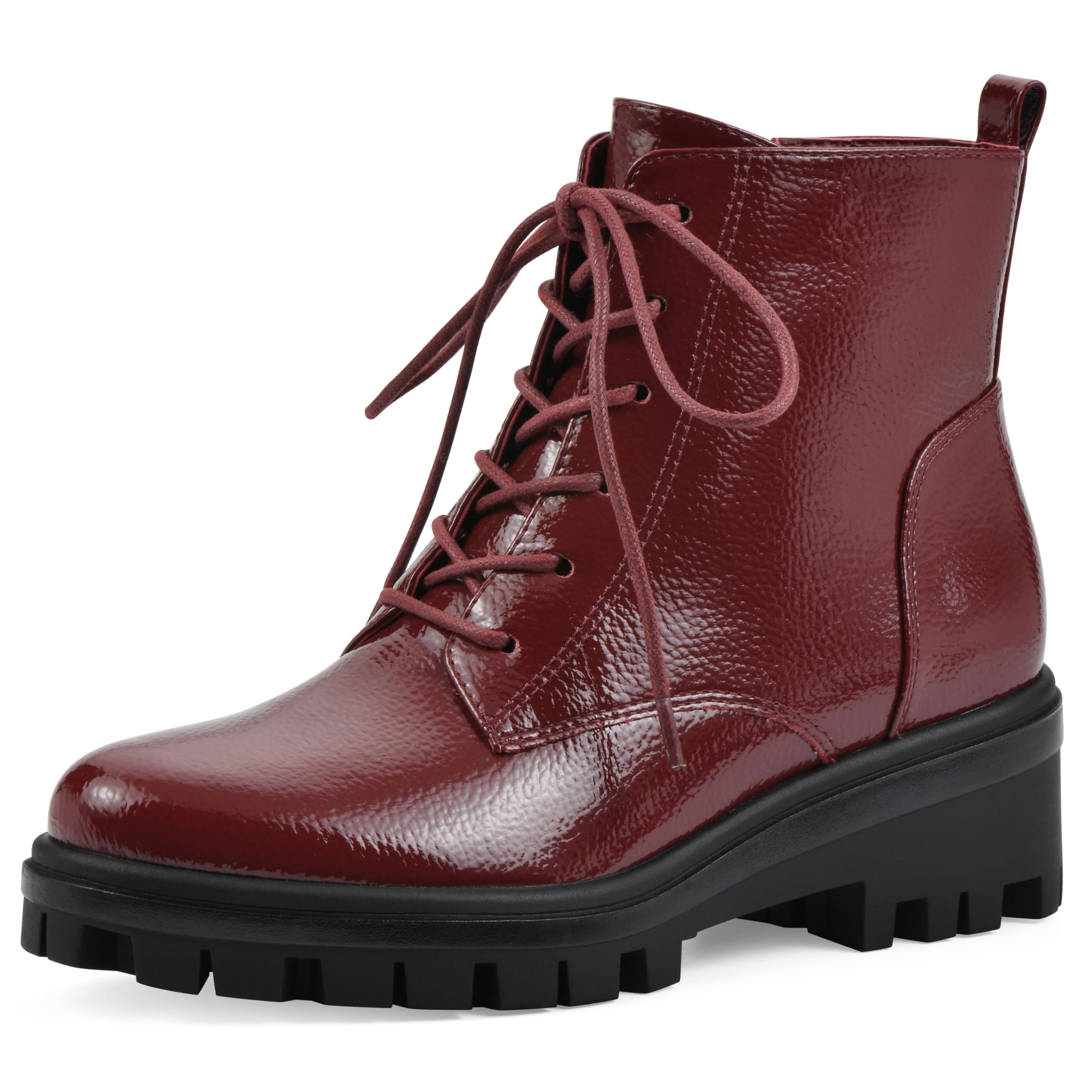 WHITE MOUNTAIN Women’s Tappy Lug Sole Combat Boot, Cordovan/Patent, 10 M