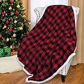 Catalonia Red Black Checkered Holiday Blanket, Buffalo Plaid Sherpa Throw for Couch Sofa Cabin Decor | Soft, Warm, Comfy, Fuzzy, Snuggy | 60x50 Inches, Christmas Blanket