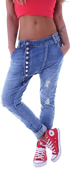 Style-Station Damen Boyfriend Girlfriend Hose mit Rissen Boyfriendhose Baggy Hüftjeans XS 34 S 36 M 38 L 40 XL 42 44 XL