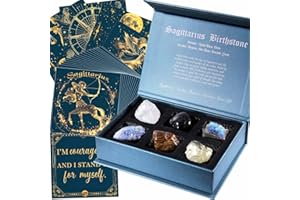 Faivykyd Sagittarius Birthday Crystals Gifts - 6 Sagittarius Zodiac Healing Stones w/ 50 Miracle Mantras Affirmation Cards, Spiritual Gifts for Positive Energy, Self-Care, Love & Wealth