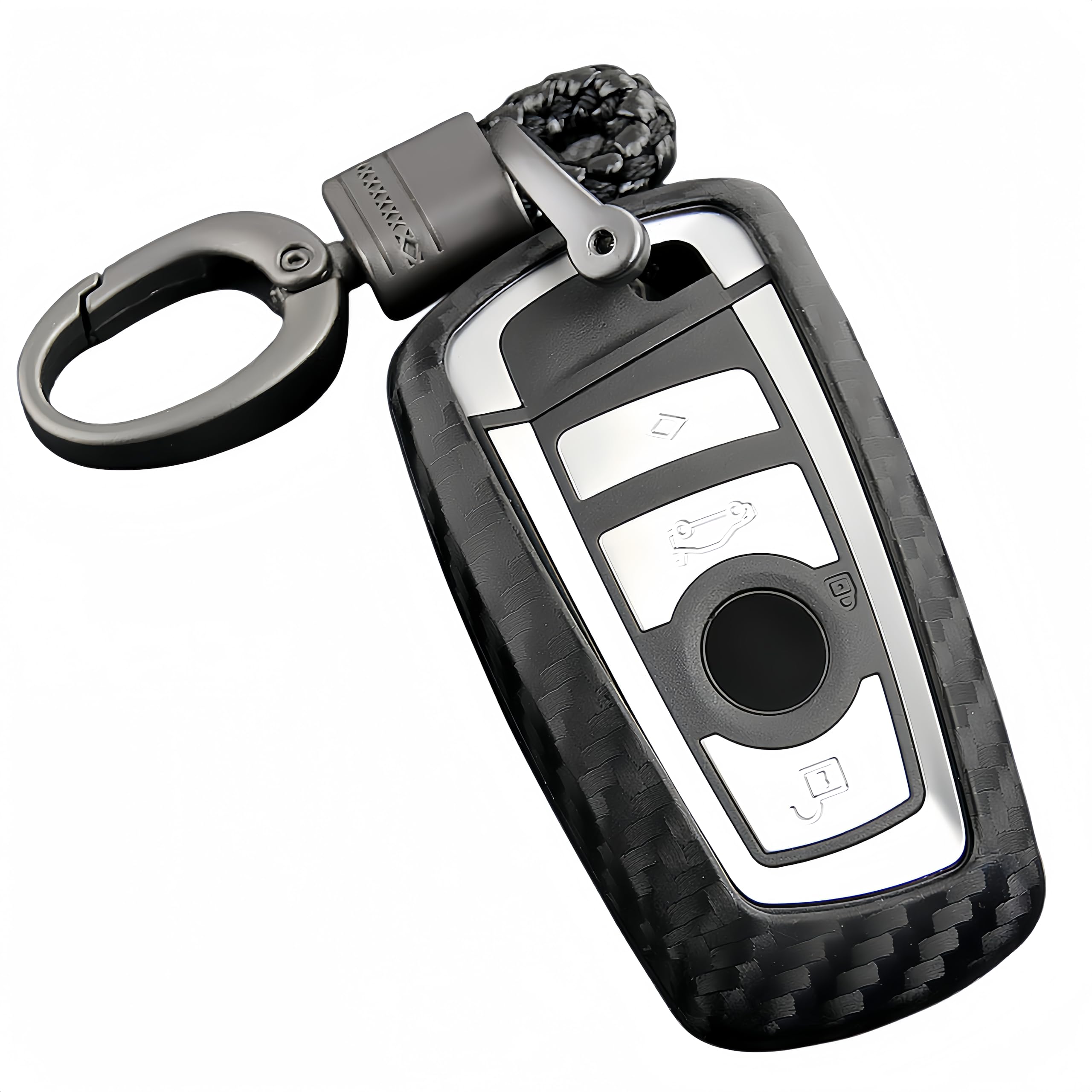 M.JVisun TPU Soft Silicone Skin Case Cover for BMW X3 X4 M5 M6 GT3 GT5 1 2 3 4 5 6 7 Series Smart Car Remote Key with Keychain - Black - Weave Keychain