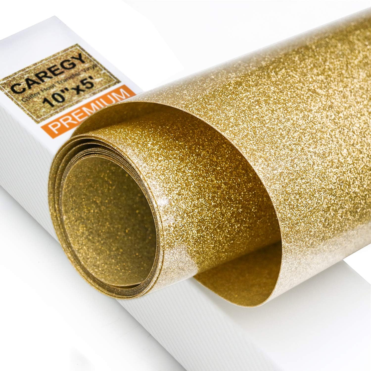 Glitter 10Inx5ft Gold Heat Transfer Vinyl Roll(HTV) for T-Shirt Clothing Garment Bags