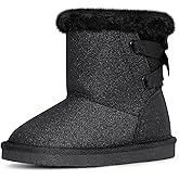 KRABOR Toddlers/Little Girls Boots,Glitter Warm Winter Snow Shoes with Cotton Lining and Cute Bow
