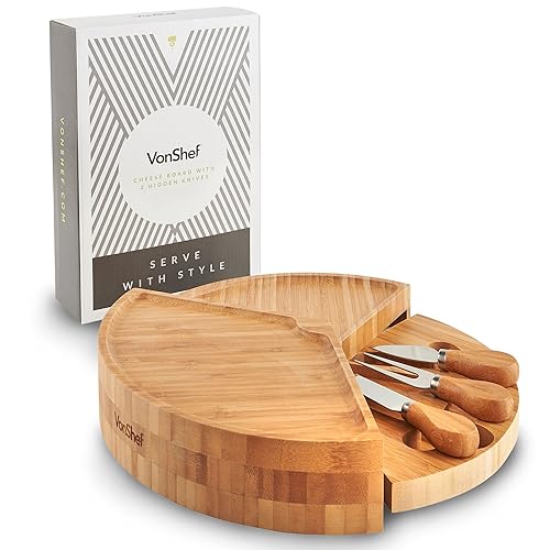 Round Slide Out Cheese Board and Knife Set Amazon.co.uk Kitchen & Home