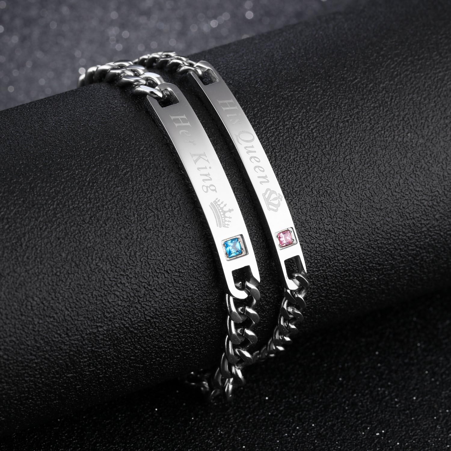 JewelryWe His Queen Her King Bracelets Matching Stainless Steel Bracelet Set 2pcs, 2PCS(King&Queen), 18.5 cm - Image 3