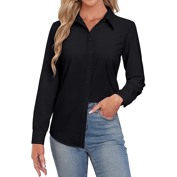 Modena Women's U300BLOR Button Down Shirt, Blouse Top, Black