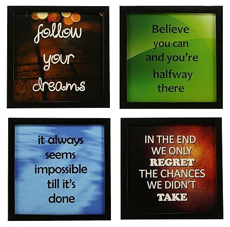 Indianara Synthetic Wooden Framed Wall Hanging (8.7 X 8.7 inches, Multicolour) - Set of 4 Pieces