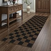 Rugalia Easy Jute Checkered Runner Rug, 2x6 Coffee Modern Washable Rugs Runner for Hallway Non-Slip Kitchen Runner Rug, Farmhouse Checkerboard Indoor Outdoor Carpet for Porch Laundry Entryway
