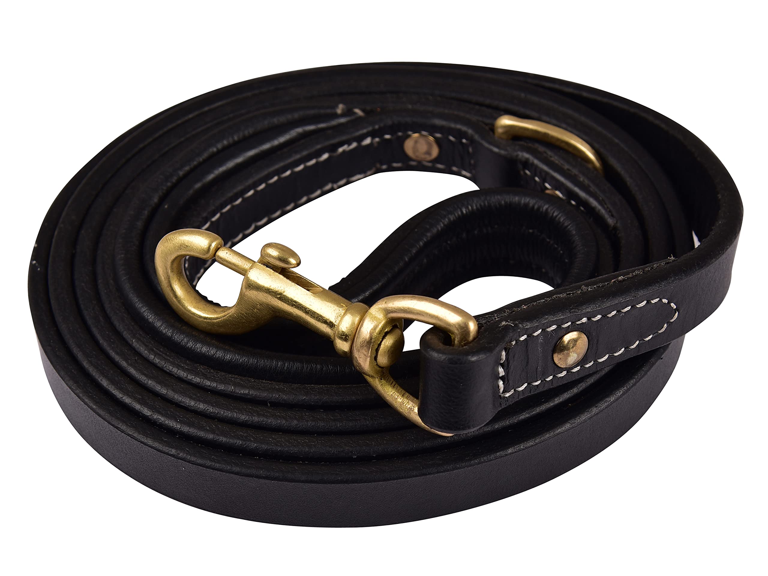 DowgClub | Heavy Duty Genuine Leather Dog Leash for Small, Medium & Large Breeds | Hand Made, Soft, Padded Handle | Ring for Poop Bag Holder | Black, Brown | 5' & 6' (6' (One handle), Black) — image 1
