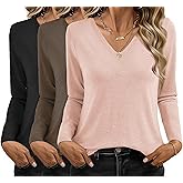Ekouaer 3 Pack Long Sleeve Shirts for Women V Neck T Shirt Fall Casual Tops Basic Base Layer Undershirts Tees 2025 S-XXL