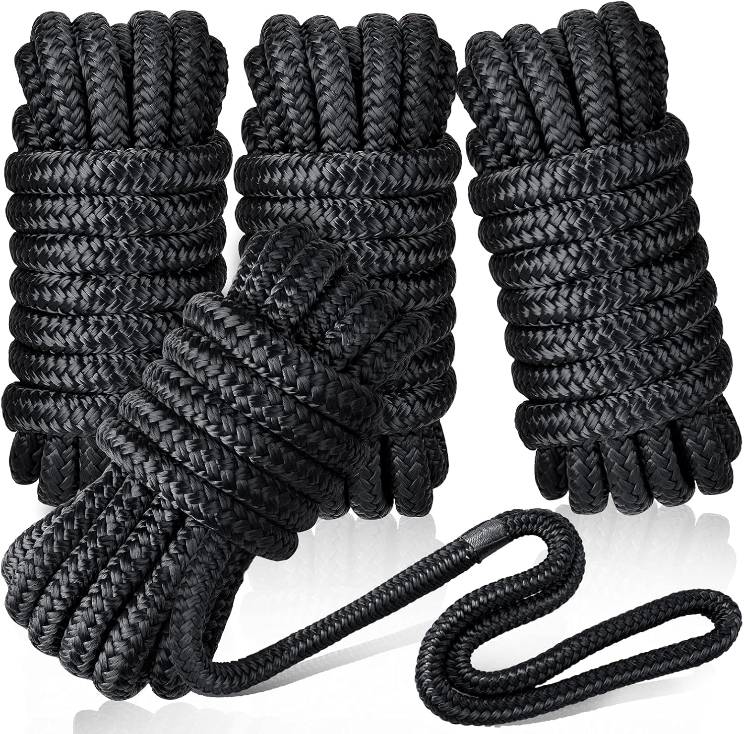 Dock Lines & Ropes Boat Accessories - 3/8" x 15' Double Braided Nylon Dock Lines with 12” Loop, Excellent 5800 lbs Breaking Strength Marine Rope for Kayak Pontoon Boats up to 30ft, Boating Gifts: Automotive