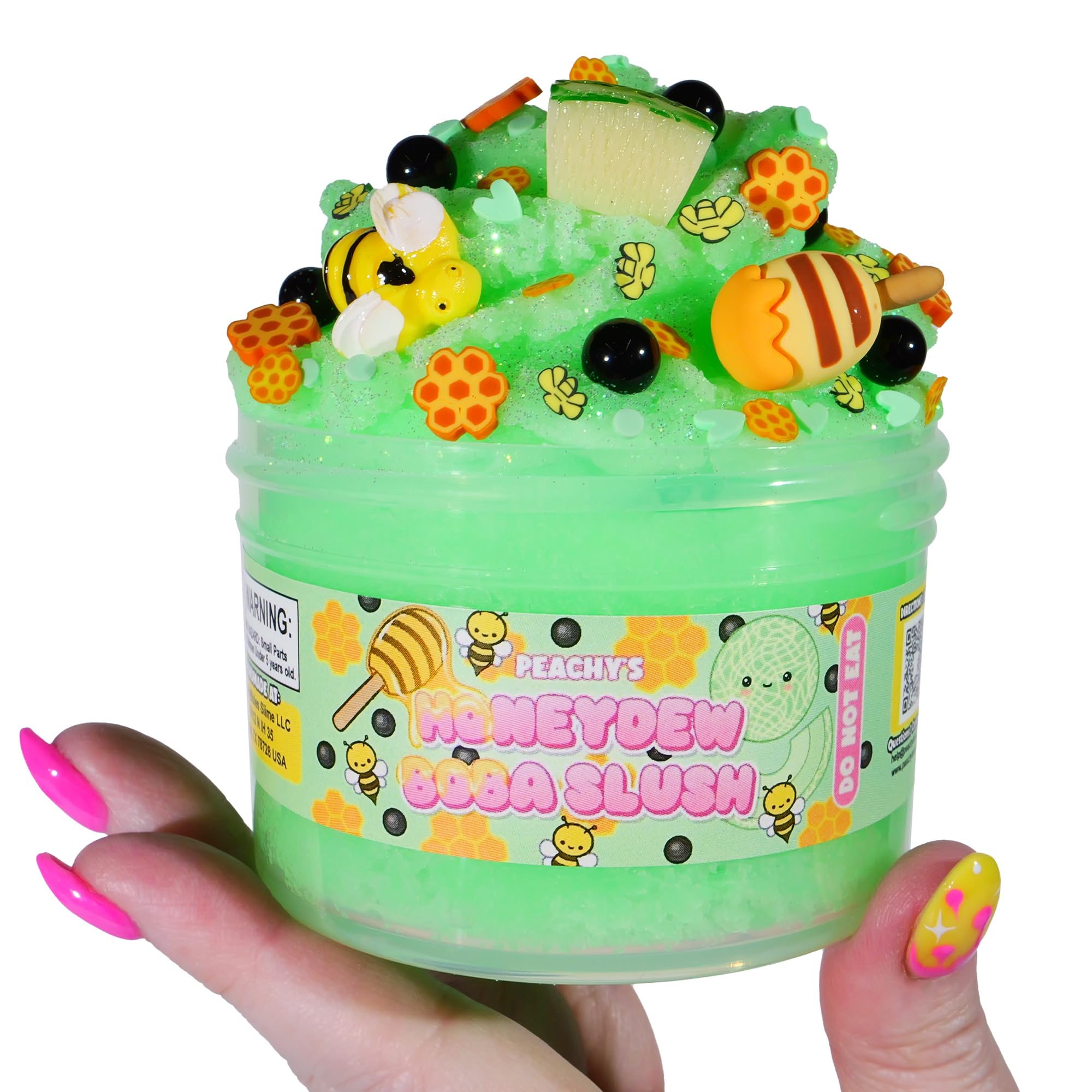 Peachybbies Honeydew Boba Slush Slime, Made in USA Premium, 100% Authentic, 7 oz. ICEE, Scented for Kids, ASMR, Fidget Toys