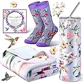 FuWeave 4 Pcs Hummingbird Valentine's Day Women Gifts 20 oz Tumbler with Straw Hummingbird Lover Throw Blanket Novelty Sock Bracelet Gift for Valentine's Day Birthday Teacher