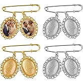 Framendino, 4 Pack Photo Charm Pin Brooch Memorial Double Picture Pendant for Wedding Bouquet Bridal Gold and Silver
