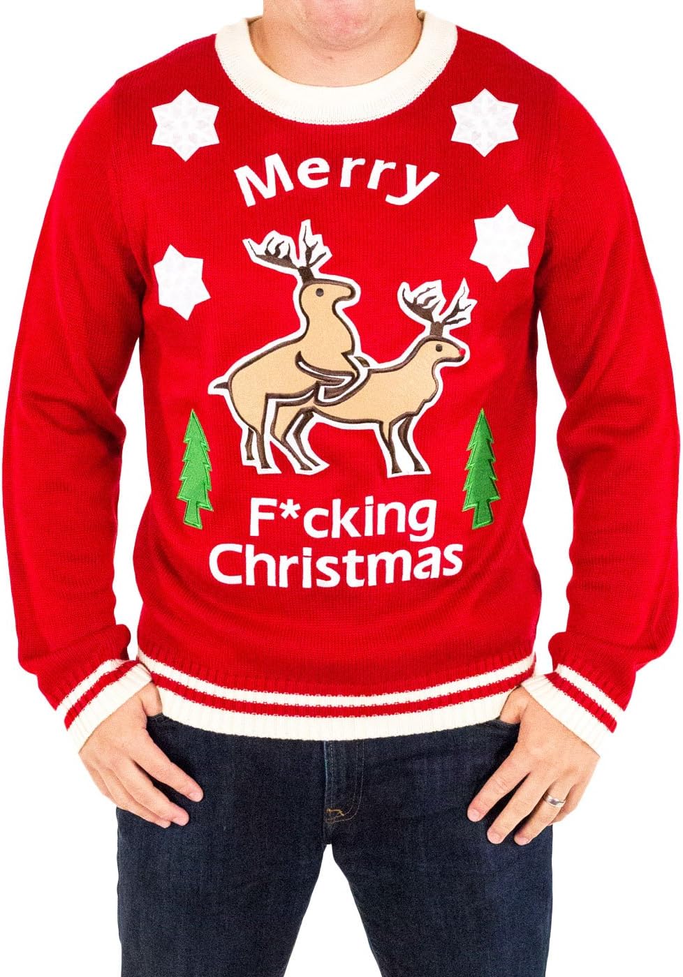 Festified Men's Merry Fing Christmas Ugly Funny Sweater in Red