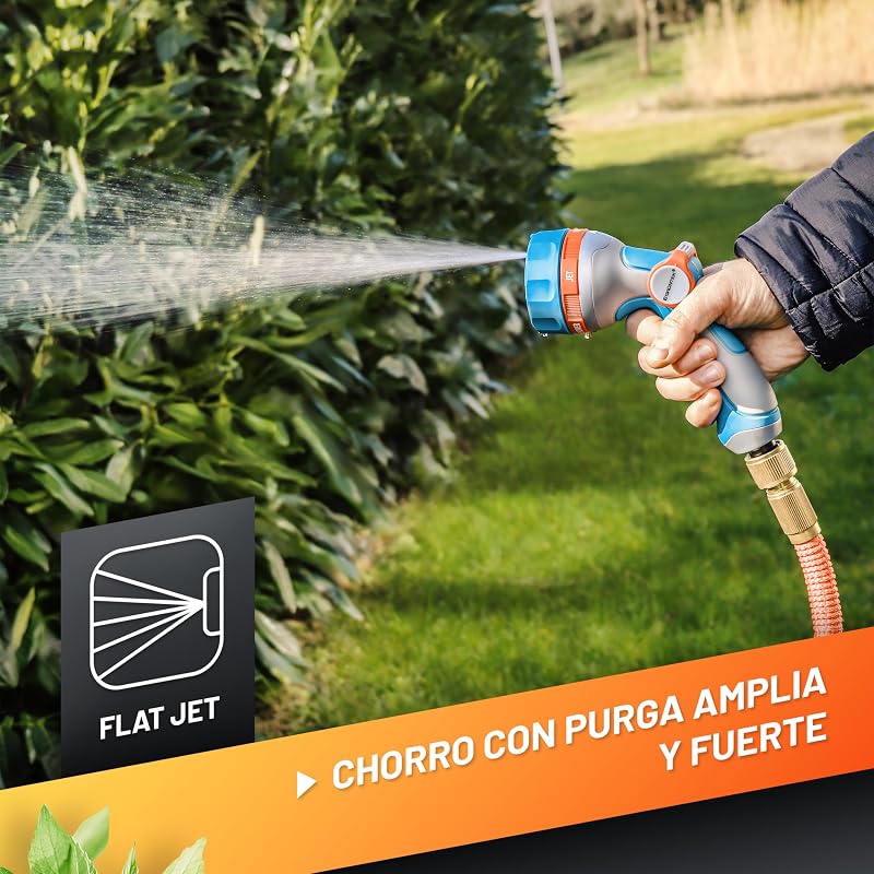 Pistola de Riego para Manguera Jardín - Pulverizadora 5 Chorros Resistente y Comoda - Control total con una Mano. Alcachofa de Mangeura Jardín