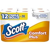 Scott ComfortPlus Toilet Paper, 12 Triple Rolls, 231 Sheets per Roll, Septic-Safe, 1-Ply Toilet Tissue