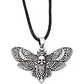 HAQUIL Skull Necklace - Skull Death's-Head Hawkmoth Pendant - PU Leather Cord, 19.7" (Style 3)