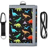Lattlefnki Kids Wallet for Boys, Boys Wallets for Kids 4-12 Trifold Wallet with Zippered Coin Pocket and Card Holders, Birthday Christmas Gifts Wallet - Black Dinosaur