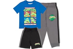 Nickelodeon Teenage Mutant Ninja Turtles Boys 3-Piece Pants Set - Short Sleeve Tee, Shorts, & Jogger TMNT 3-Pack Bundle Set
