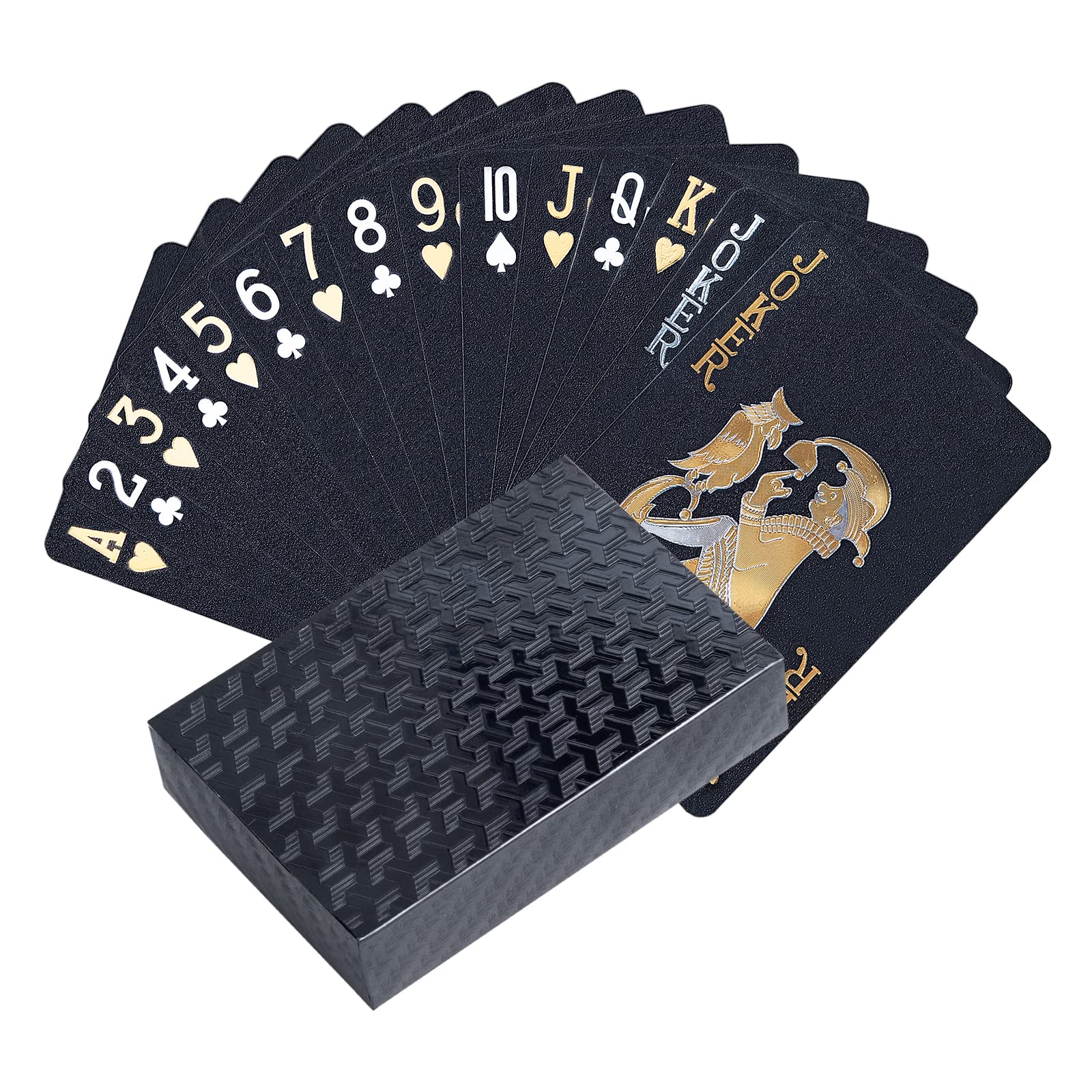 Joyoldelf Cool Plastic Playing Cards, Black Gold Deck of Cards, Waterproof Pack of Poker Cards with Gift Box, Use for Party and Game