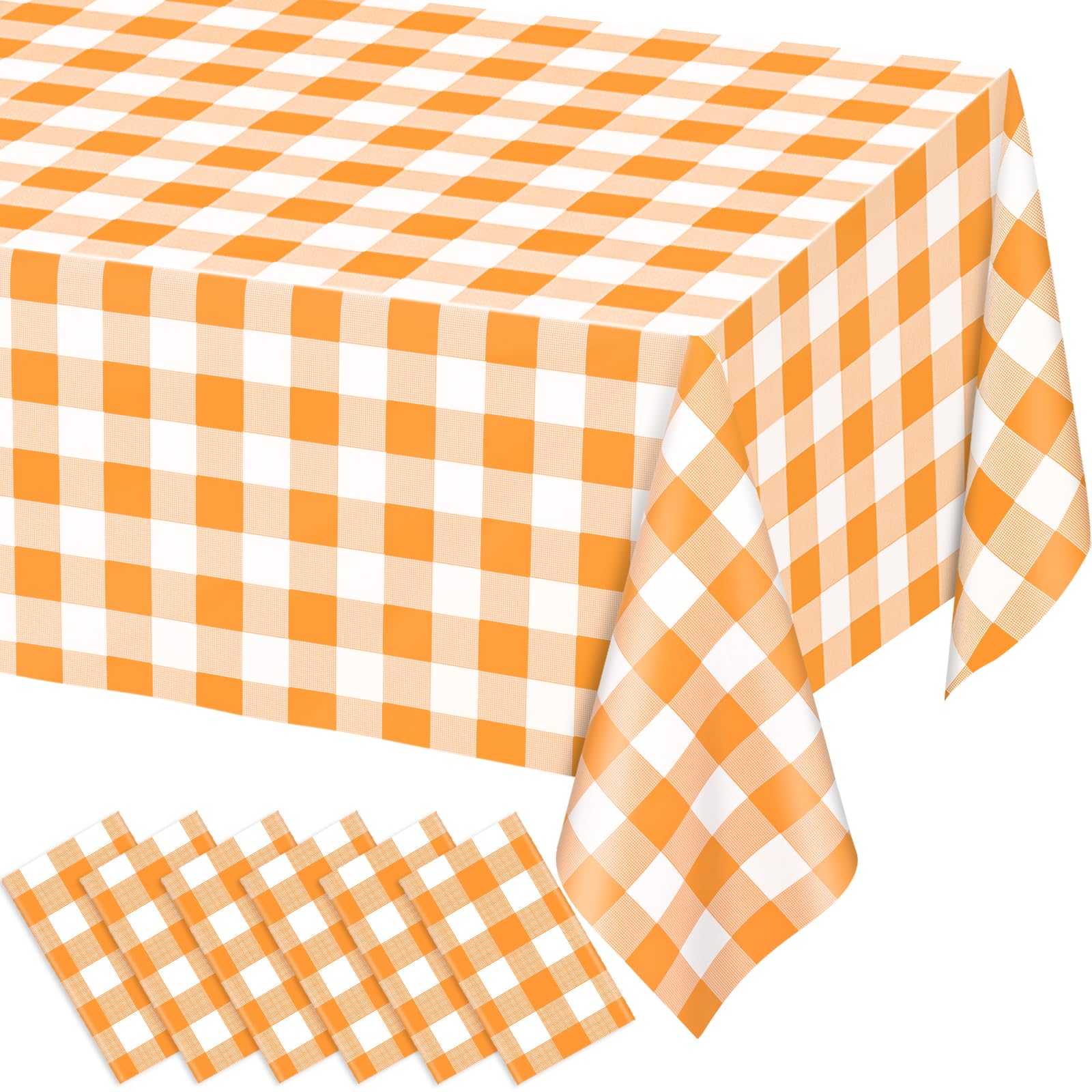WNINK 6 Pack Orange and White Checkered Rectangular