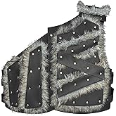 HiiFeuer Viking Artificial Fur Faux Leather Chest Armor, Medieval Vintage Barbarian Body Armor Knight Adjustable Vest Armour