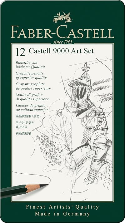 Faber-Castell 9000 Art Set 12 Graphite Pencils in Stylish Tin 8B to 2H