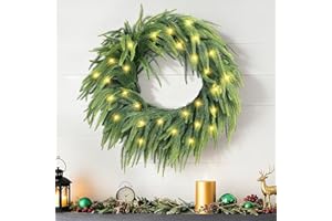 TOWPONICS 24” Pre-Lit Christmas Wreaths for Front Door, Norfolk Pine Wreath with 50 LED RGB String Lights Battery Operated, Artificial Christmas Garland Green Wreath for Indoor, Outdoor Decor, 1 Pack