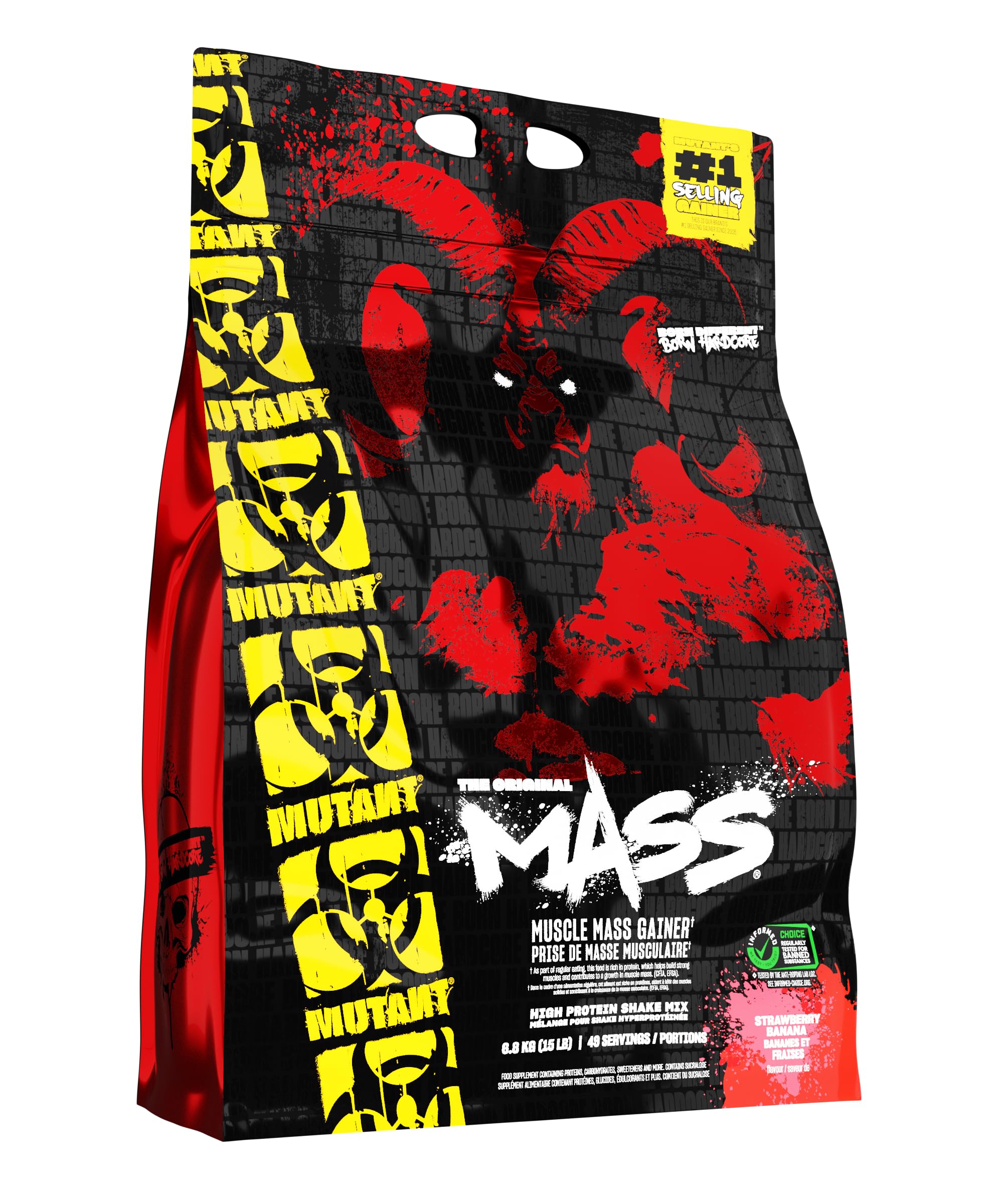 MUTANT Mass | Muscle Mass Gainer | 1100 Calories, 56g Protein, Whole Food Carbs, BCAAs, and Glutamine | Ultimate Hardcore Weight Gainer Shake | 6800g | Strawberry Banana