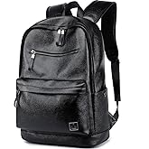 weiatas Black Leather Laptop Backpack for Men Women Work Travel, College School Backpack Casual Daypack fits 15.6 Inch