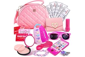 Graceduck Little Girls Purse with Play Makeup Kit, Kids Pretend Play Handbag Wallet Sunglasses Keys Credit Card with Pink Cosmetics Accessories Toddler Princess Birthday Gift Age 3 4 5 6 7 8 Year Old
