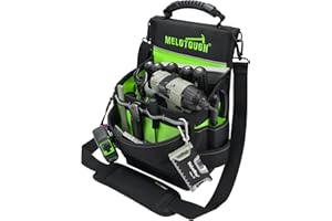 MELOTOUGH Electrician Tool Pouch Bag with Padded Shoulder Strap Constructed Professional 27 Pockets Pouch with Belt Clip Easy