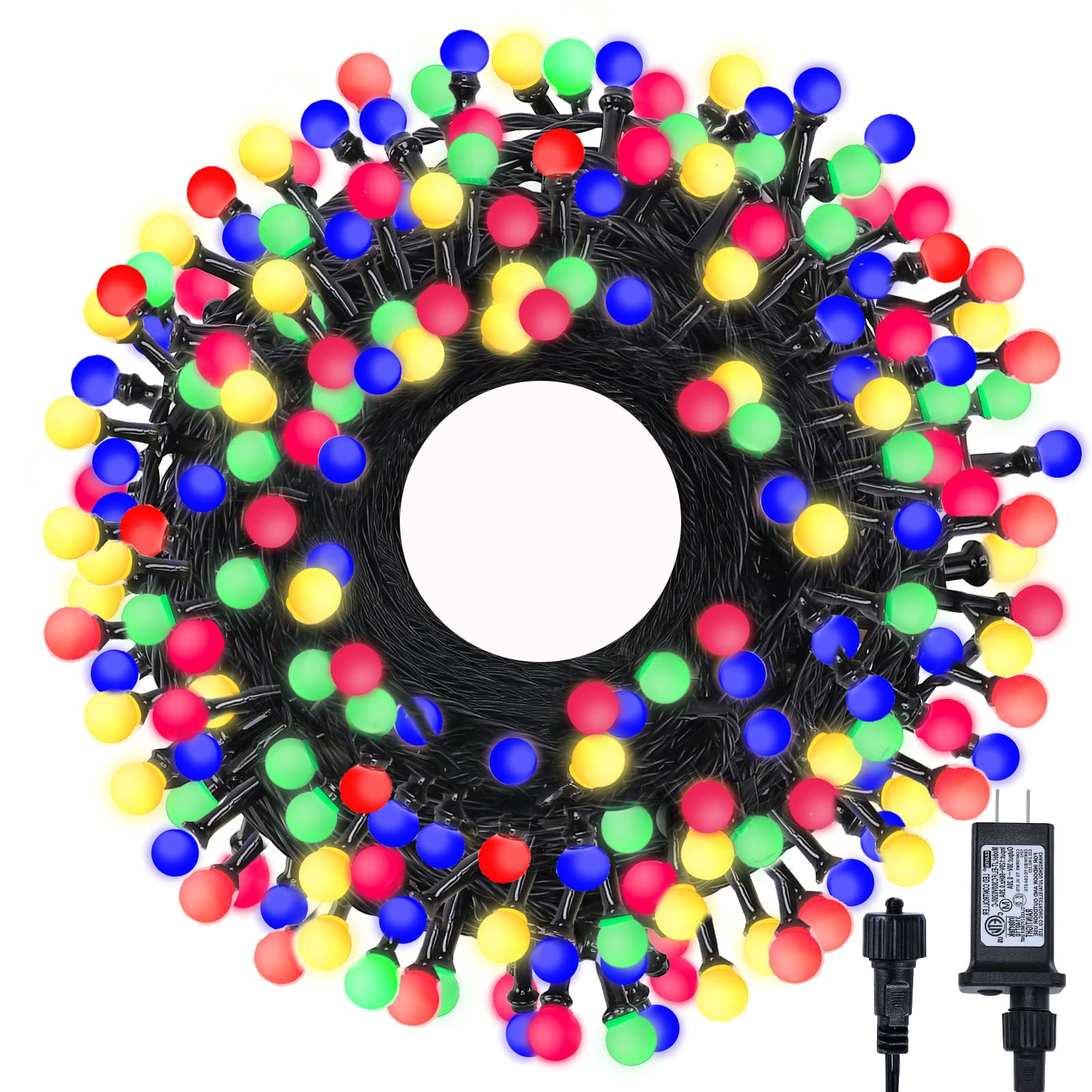 Photo 1 of Meteds LED Christmas Lights Outdoor,300LED 105Ft 8 Modes Plug-in Connectable Waterproof Globe String Lights for Outdoor & Indoor Decorations (Multi-Colored)