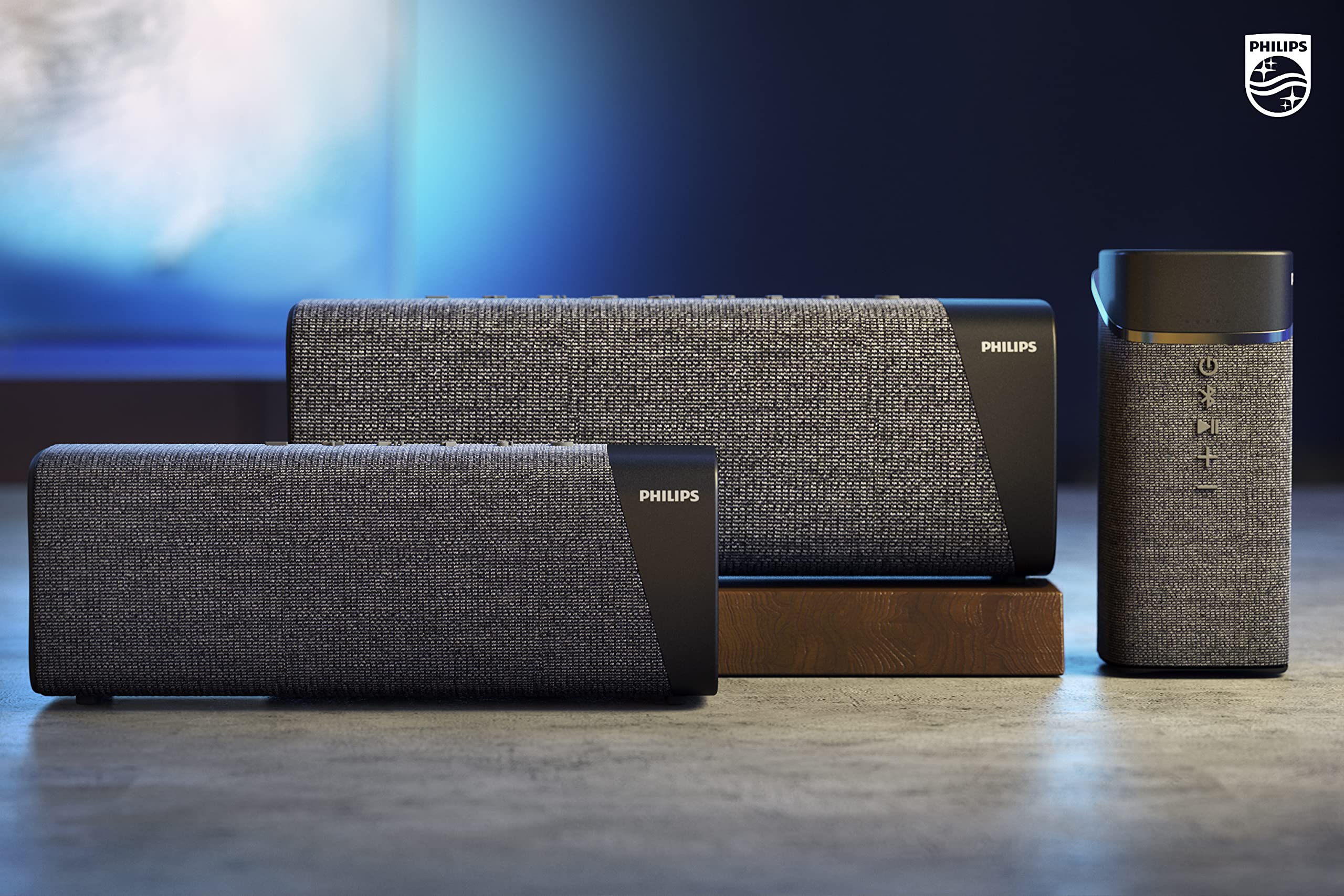 Philips S7505 Wireless Bluetooth Speaker with Built-in Power-Bank, Large Bold Sound, Up to 20 Hours Playtime, IPX7 Waterproof, Shower Ready, Large Size, Gray