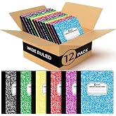 Rosmonde 12 Pack Bulk Composition Notebook Wide Ruled, Assorted Colors | Hard Cover Wide Ruled Notebook Bulk, 200 Pages (100 Sheets), 9-3/4 x 7-1/2", Composition Notebooks For School &amp; Office
